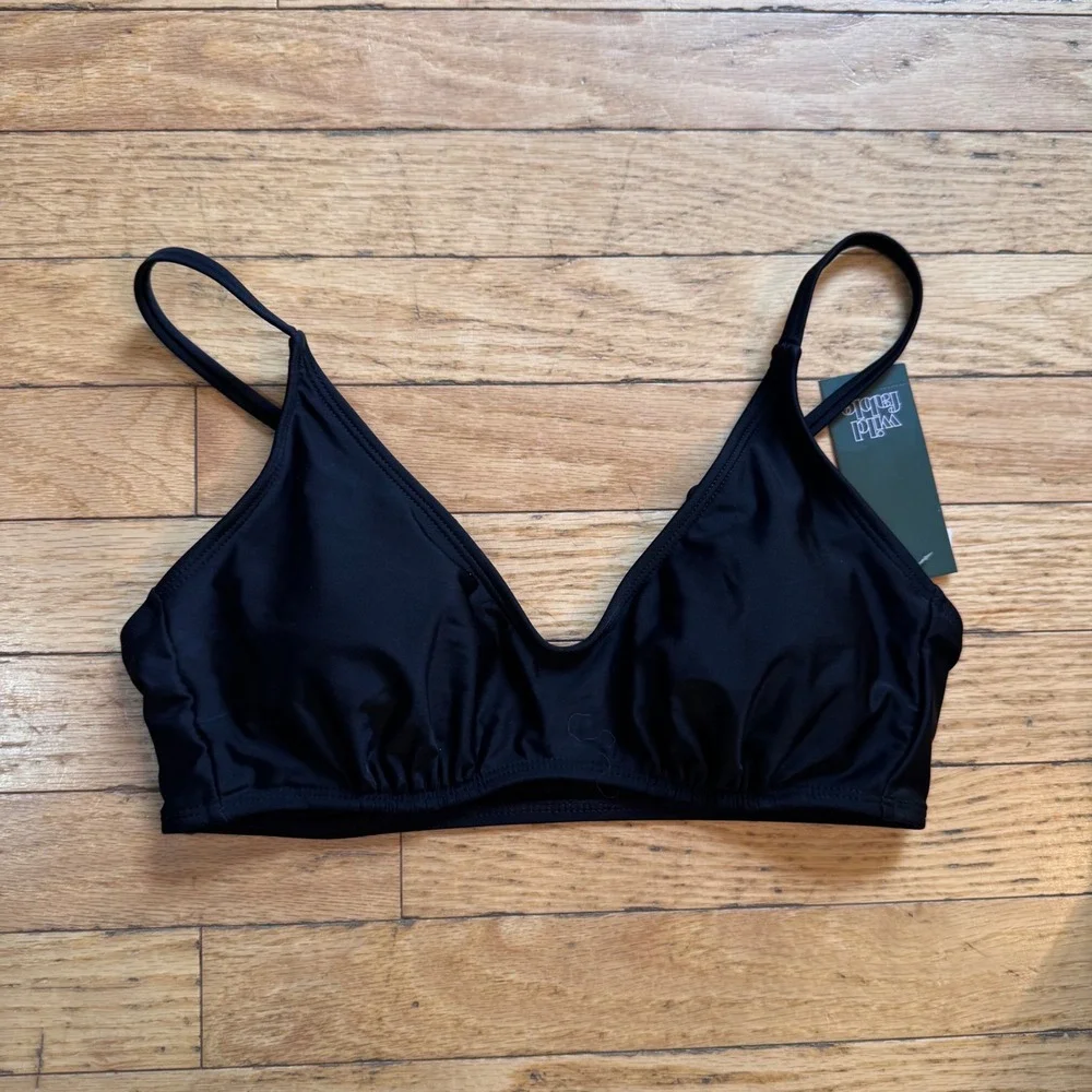 Wild Fable Womens Scoop Front Bikini Top Black Adjustable Straps M 8-10 New